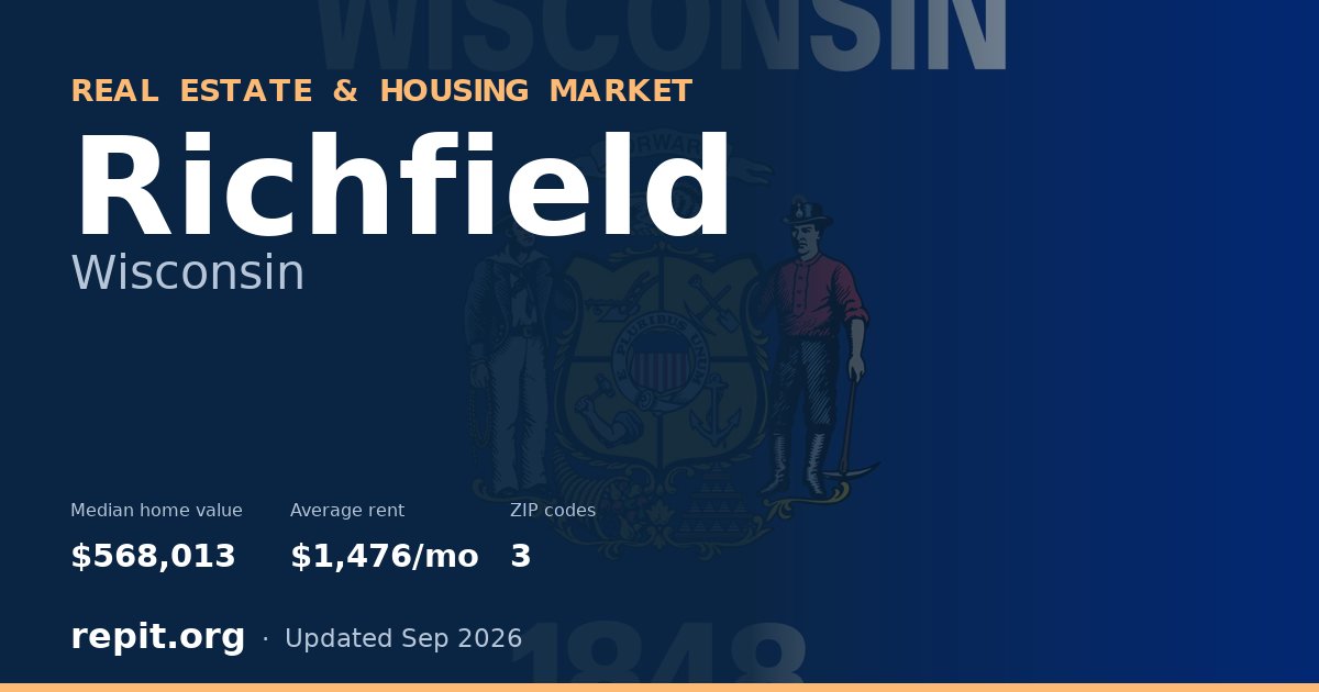 Richfield, WI real estate and housing market — median home value $568,013, average rent $1,476/mo, 3 ZIP codes
