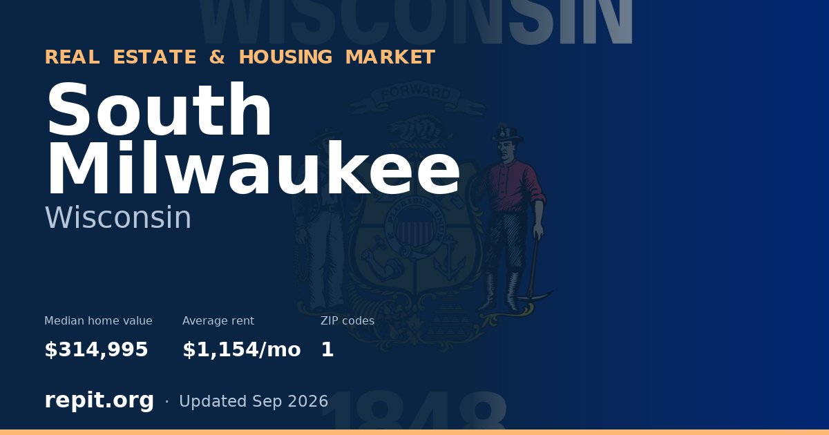 South Milwaukee, WI real estate and housing market — median home value $314,995, average rent $1,154/mo, 1 ZIP code