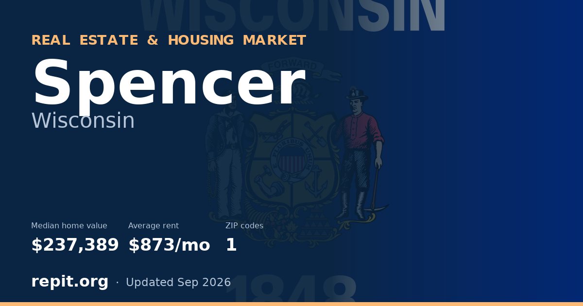 Spencer, WI real estate and housing market — median home value $237,389, average rent $873/mo, 1 ZIP code