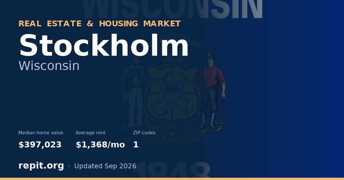 Stockholm, WI real estate and housing market — median home value $397,023, average rent $1,368/mo, 1 ZIP code