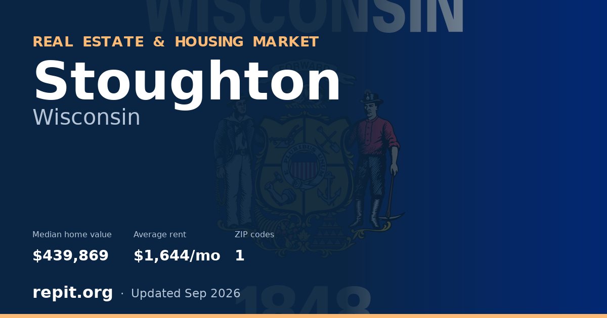 Stoughton, WI real estate and housing market — median home value $439,869, average rent $1,644/mo, 1 ZIP code