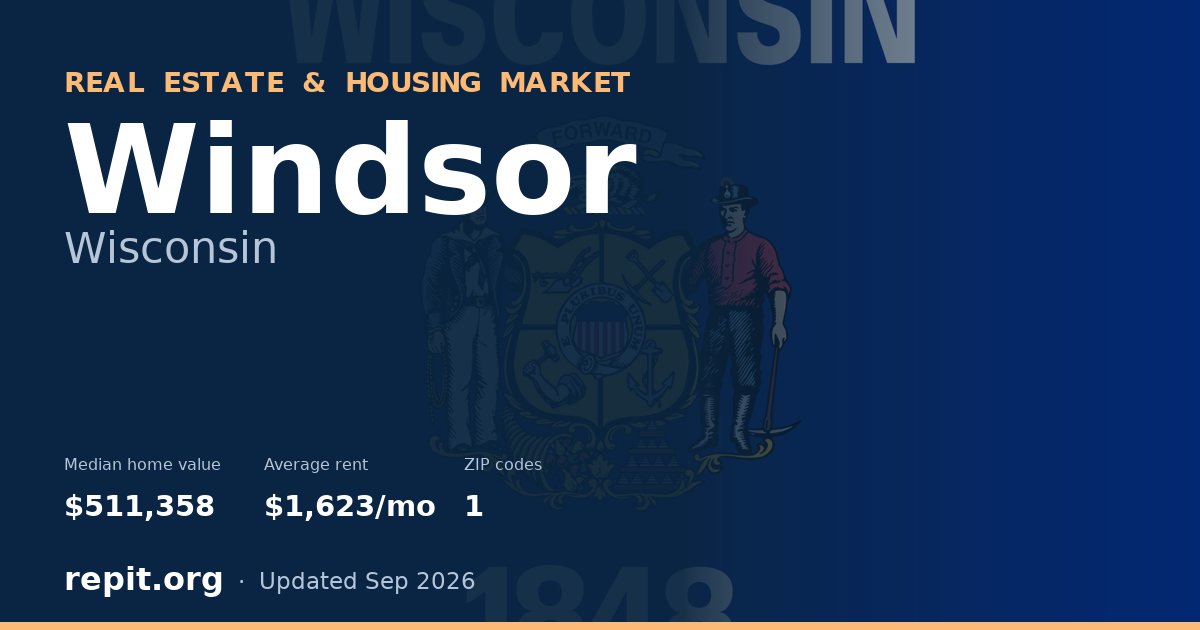 Windsor, WI real estate and housing market — median home value $511,358, average rent $1,623/mo, 1 ZIP code