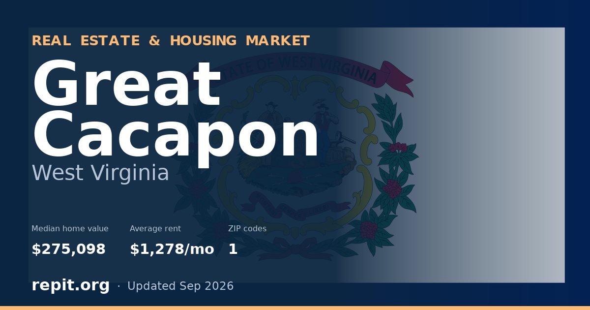 Great Cacapon, WV real estate and housing market — median home value $275,098, average rent $1,278/mo, 1 ZIP code