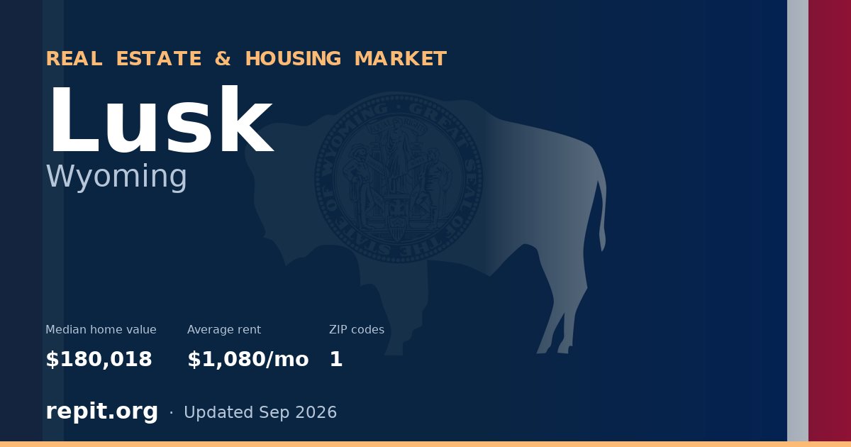 Lusk, WY real estate and housing market — median home value $180,018, average rent $1,080/mo, 1 ZIP code