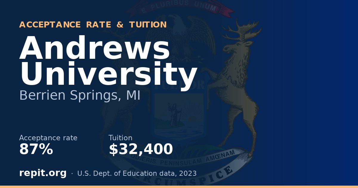 Andrews University — acceptance rate 87%, tuition $32,400
