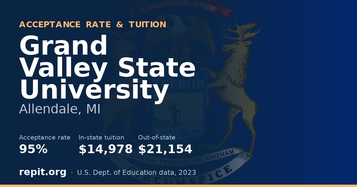 Grand Valley State University — acceptance rate 95%, tuition $14,978 in-state, $21,154 out-of-state