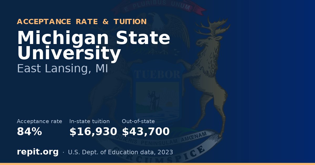 Michigan State University — acceptance rate 84%, tuition $16,930 in-state, $43,700 out-of-state