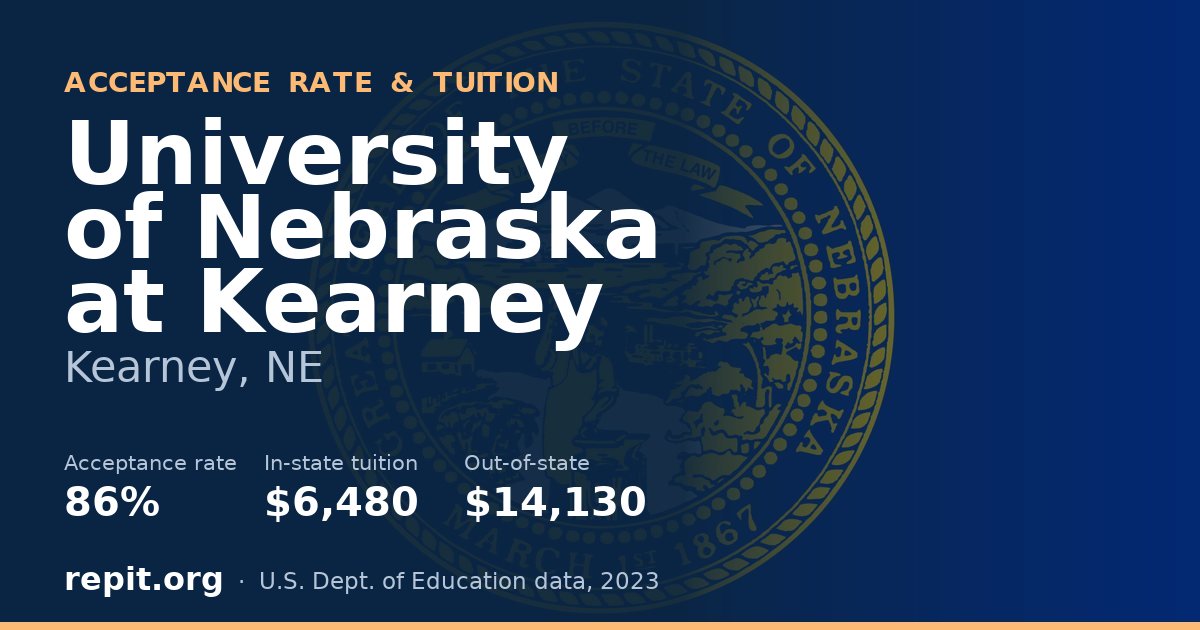 University of Nebraska at Kearney — acceptance rate 86%, tuition $6,480 in-state, $14,130 out-of-state