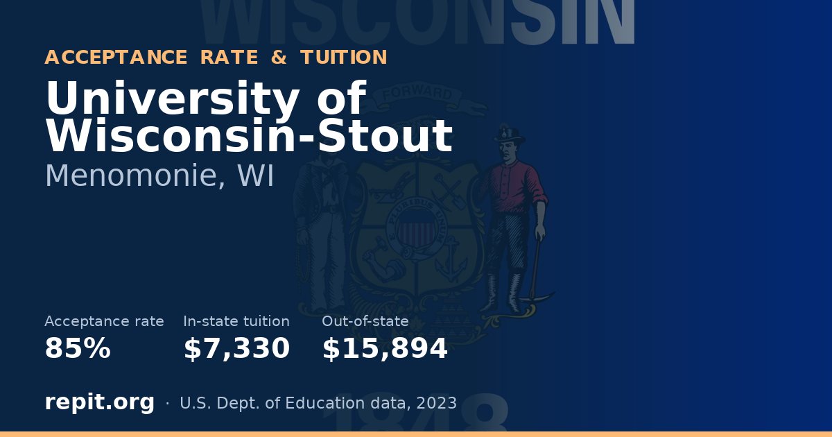 University of Wisconsin-Stout — acceptance rate 85%, tuition $7,330 in-state, $15,894 out-of-state