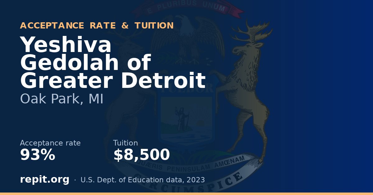 Yeshiva Gedolah of Greater Detroit — acceptance rate 93%, tuition $8,500