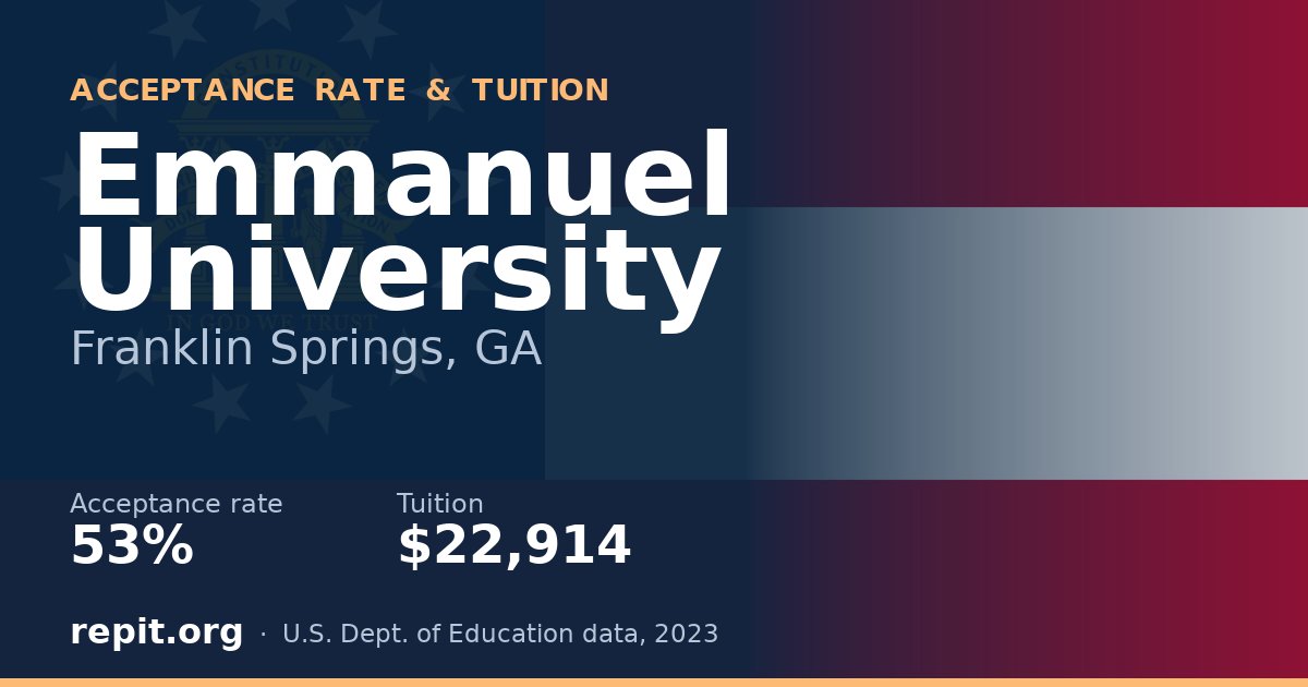 Emmanuel University — acceptance rate 53%, tuition $22,914