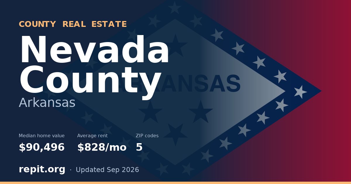 Nevada County, AR real estate — median home value $90,496, average rent $828/mo