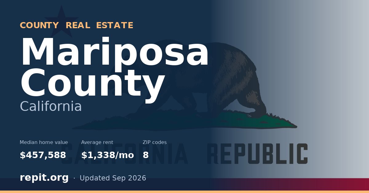Mariposa County, CA real estate — median home value $457,588, average rent $1,338/mo