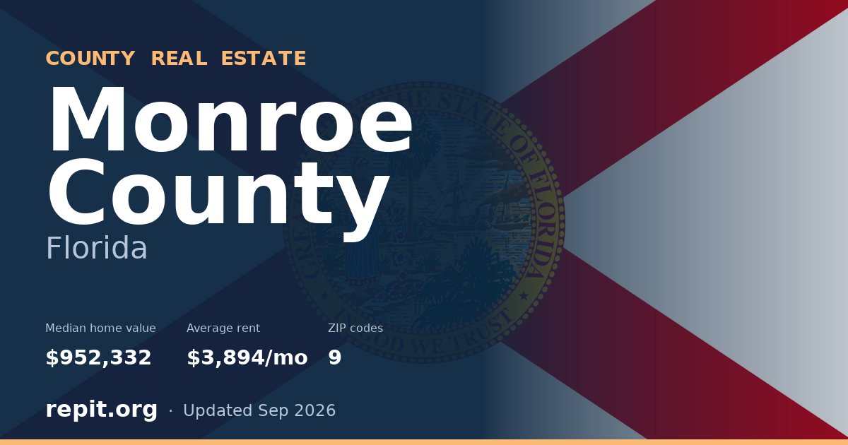 Monroe County, FL real estate — median home value $952,332, average rent $3,894/mo