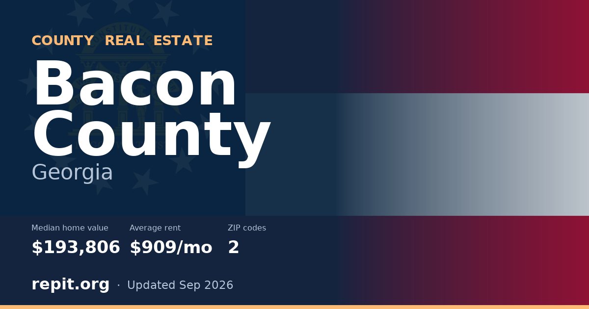 Bacon County, GA real estate — median home value $193,806, average rent $909/mo