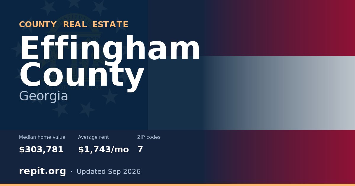 Effingham County, GA real estate — median home value $303,781, average rent $1,743/mo