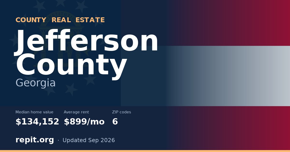 Jefferson County, GA real estate — median home value $134,152, average rent $899/mo