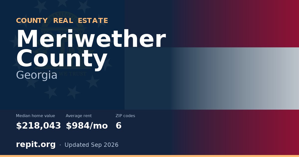 Meriwether County, GA real estate — median home value $218,043, average rent $984/mo