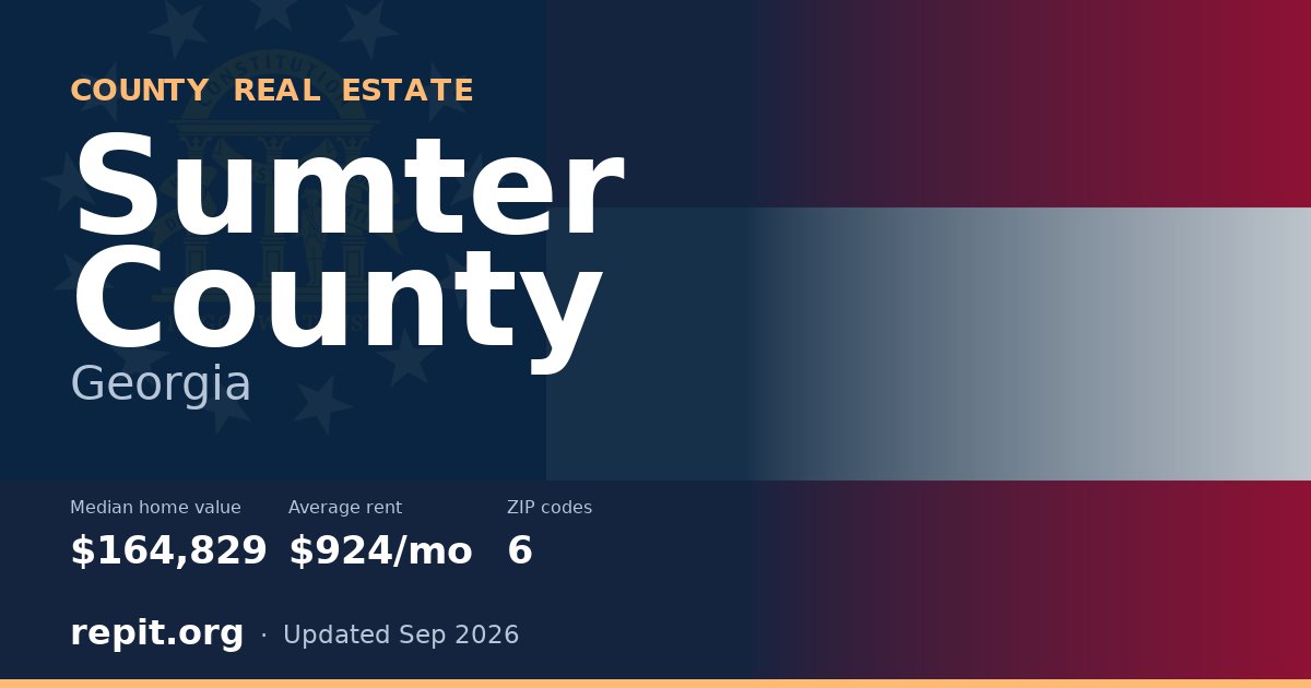 Sumter County, GA real estate — median home value $164,829, average rent $924/mo