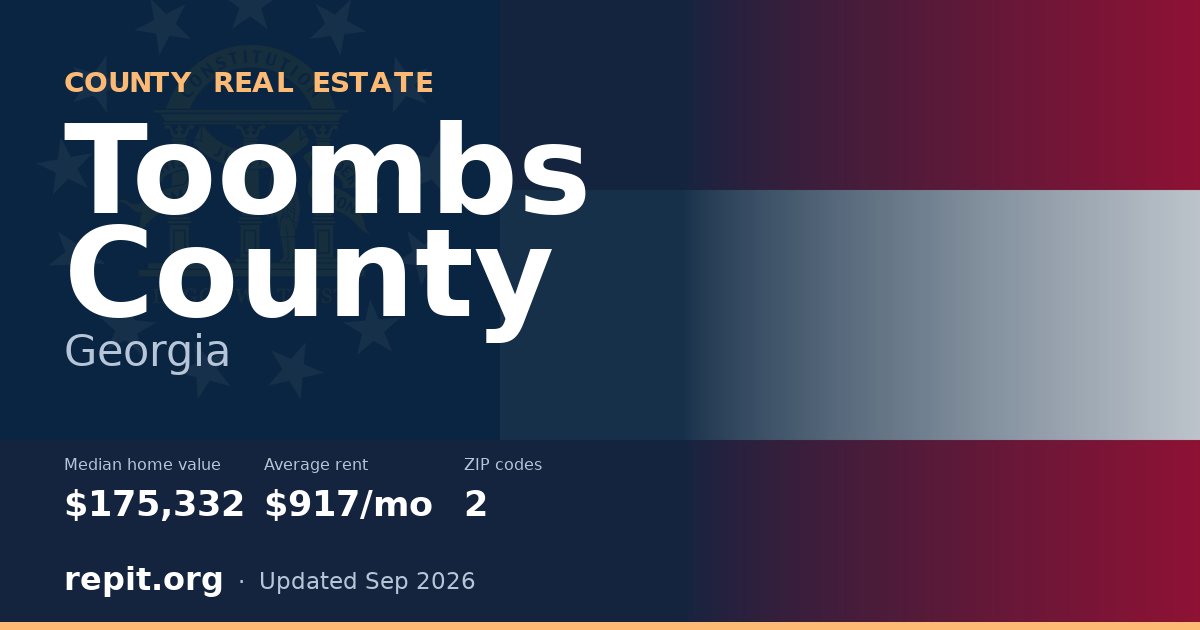 Toombs County, GA real estate — median home value $175,332, average rent $917/mo