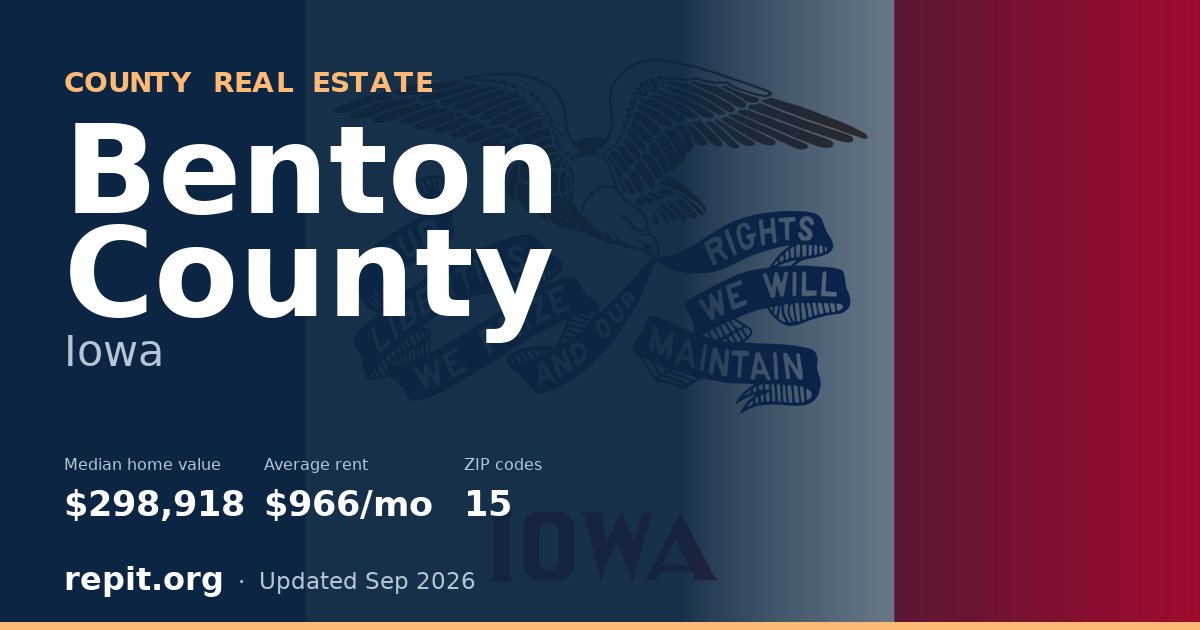 Benton County, IA real estate — median home value $298,918, average rent $966/mo