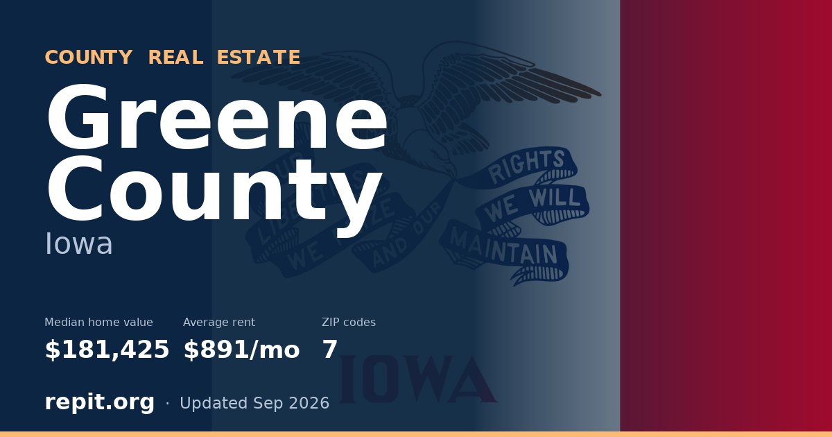 Greene County, IA real estate — median home value $181,425, average rent $891/mo