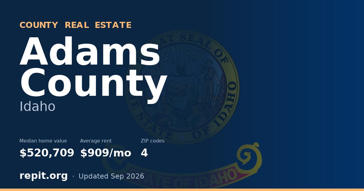 Adams County, ID real estate — median home value $520,709, average rent $909/mo