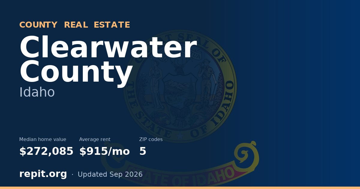 Clearwater County, ID real estate — median home value $272,085, average rent $915/mo
