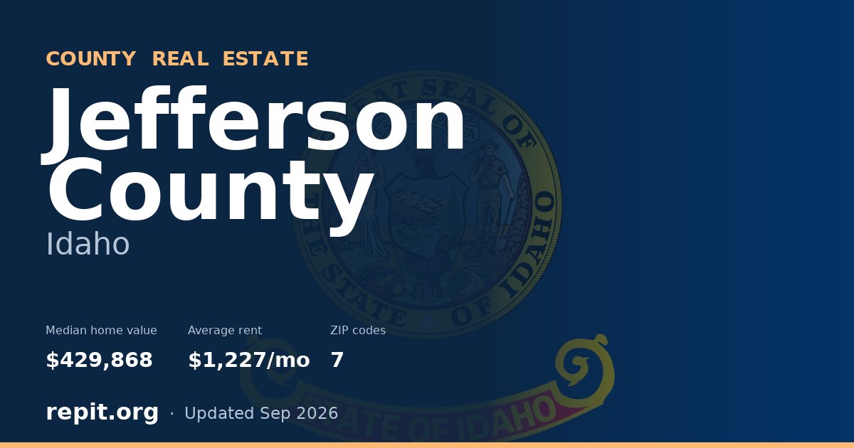 Jefferson County, ID real estate — median home value $429,868, average rent $1,227/mo