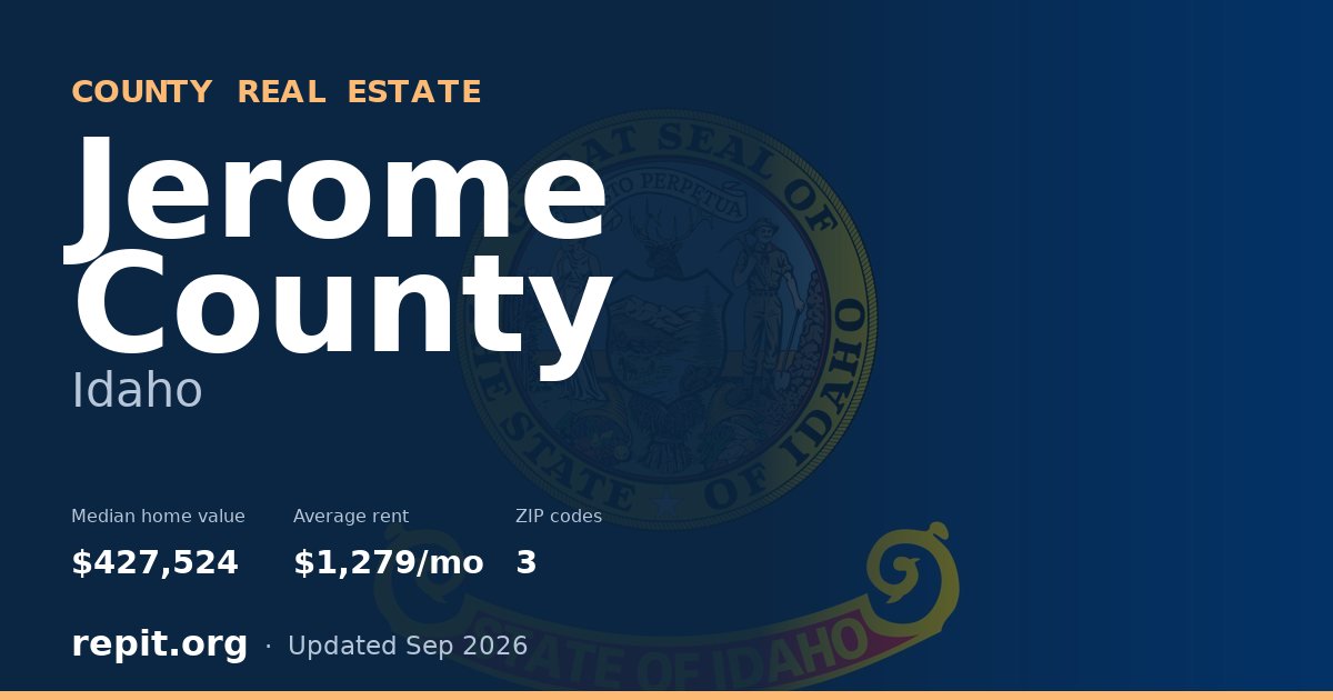 Jerome County, ID real estate — median home value $427,524, average rent $1,279/mo