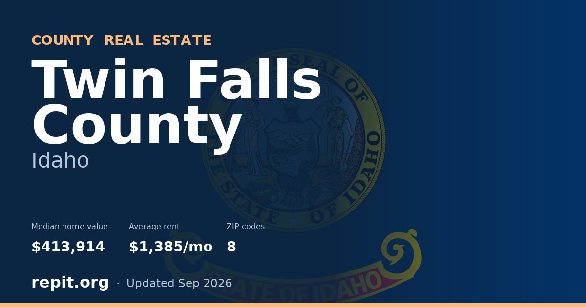 Twin Falls County, ID real estate — median home value $413,914, average rent $1,385/mo