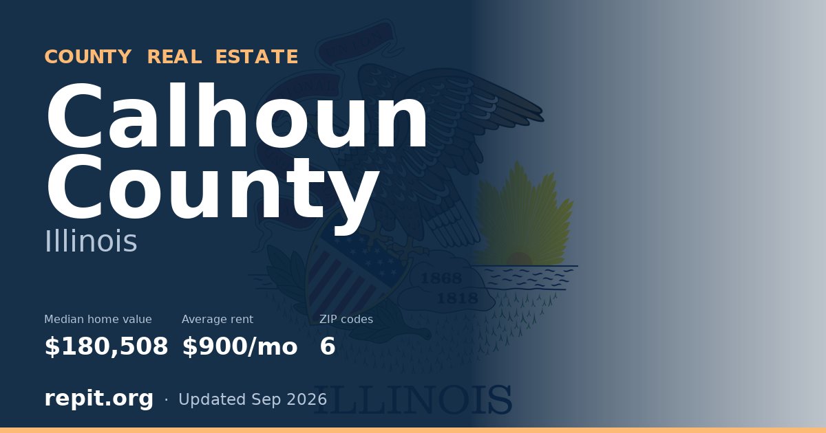 Calhoun County, IL real estate — median home value $180,508, average rent $900/mo