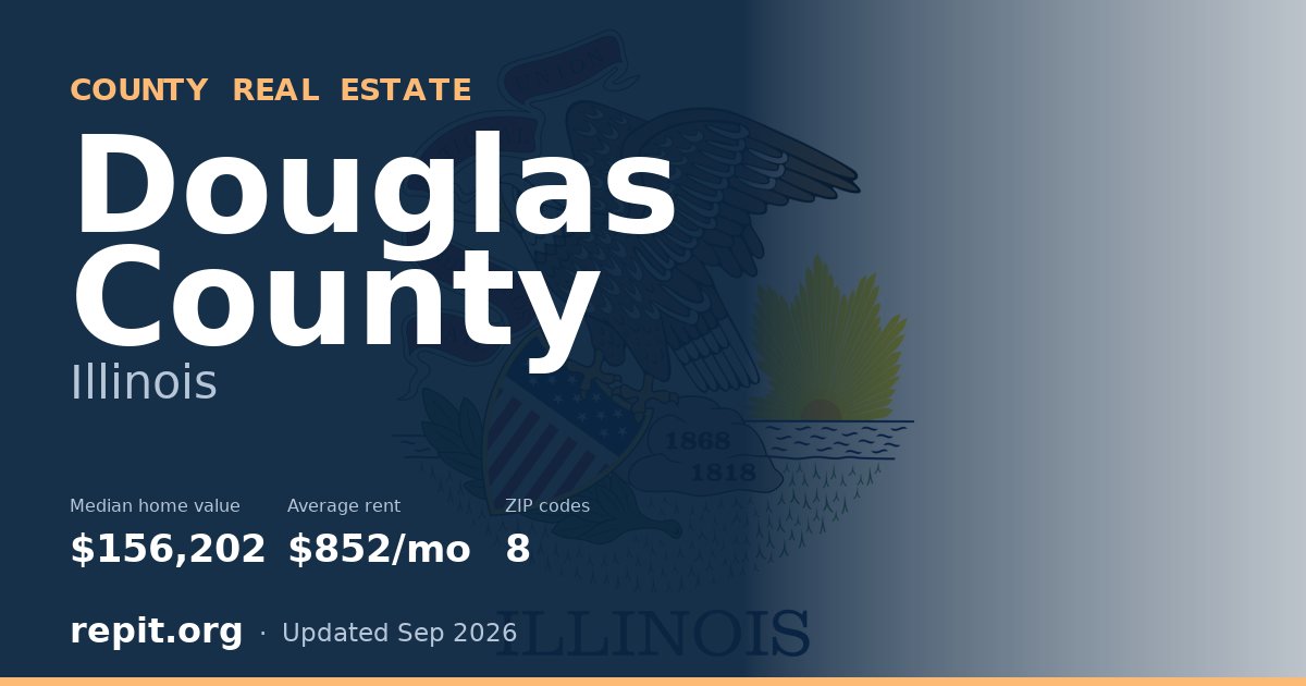 Douglas County, IL real estate — median home value $156,202, average rent $852/mo