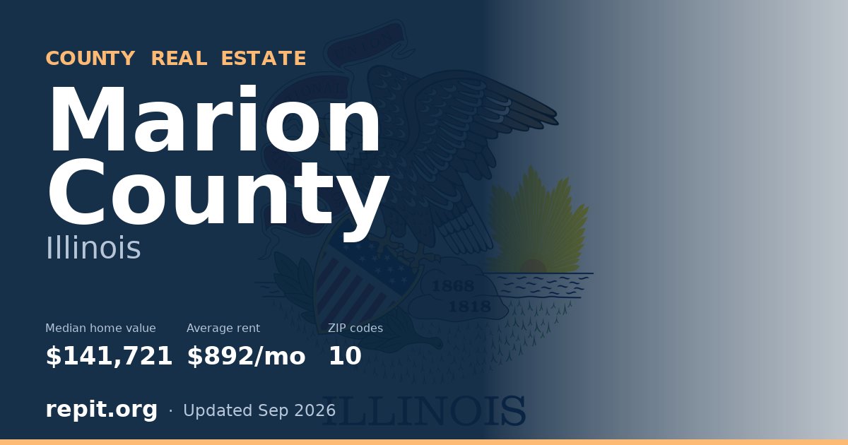 Marion County, IL real estate — median home value $141,721, average rent $892/mo