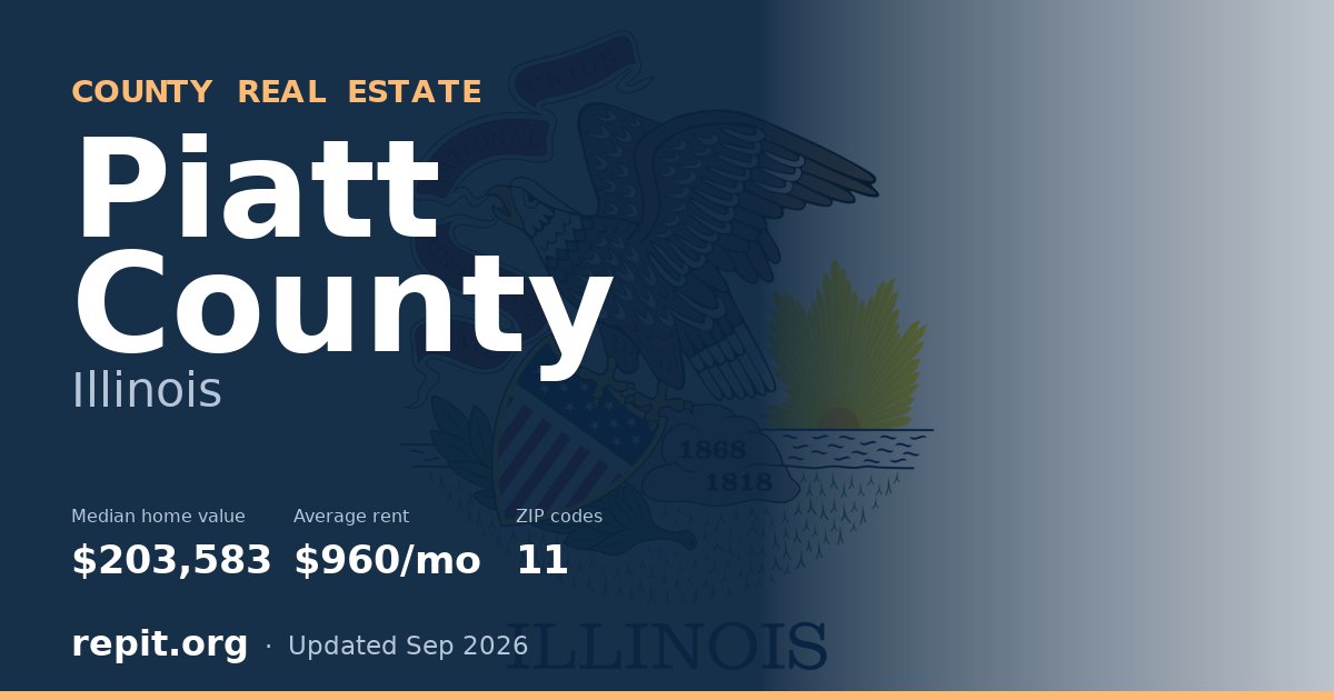 Piatt County, IL real estate — median home value $203,583, average rent $960/mo