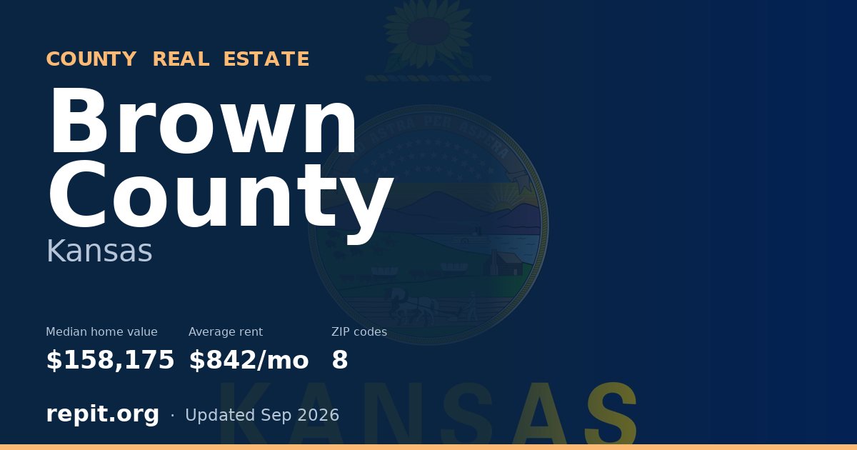 Brown County, KS real estate — median home value $158,175, average rent $842/mo