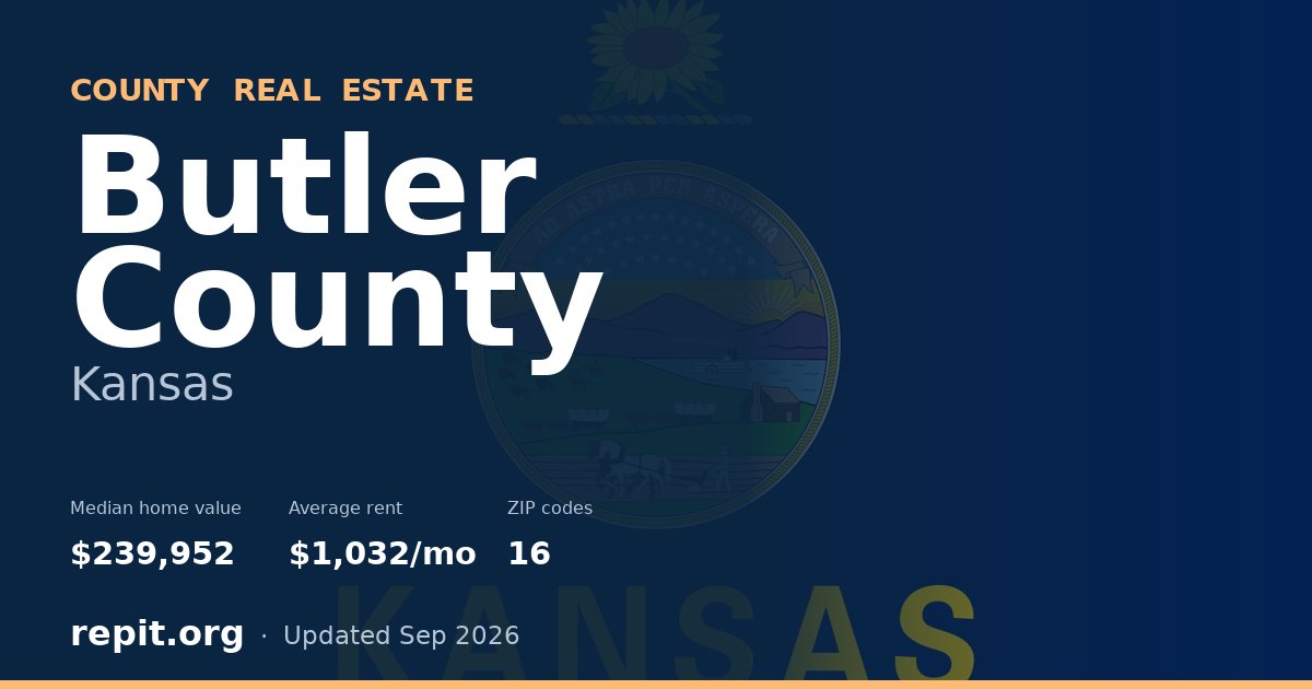 Butler County, KS real estate — median home value $239,952, average rent $1,032/mo