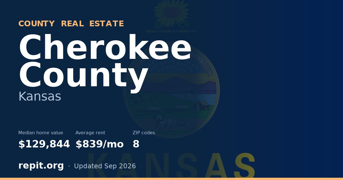 Cherokee County, KS real estate — median home value $129,844, average rent $839/mo