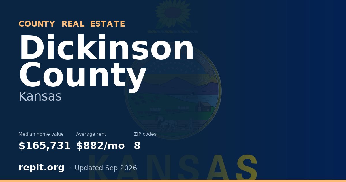 Dickinson County, KS real estate — median home value $165,731, average rent $882/mo