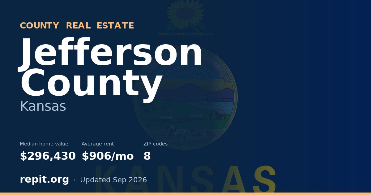 Jefferson County, KS real estate — median home value $296,430, average rent $906/mo