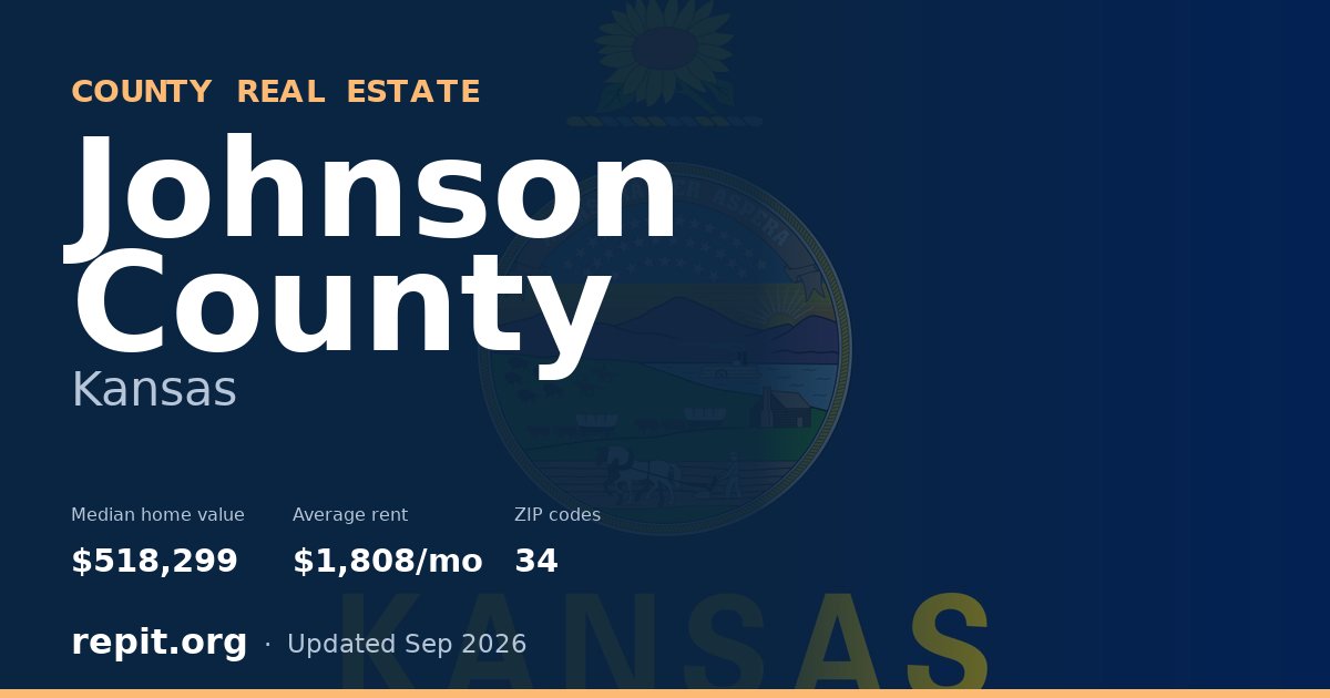 Johnson County, KS real estate — median home value $518,299, average rent $1,808/mo