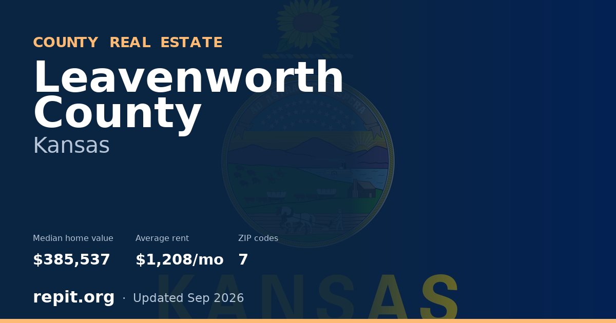 Leavenworth County, KS real estate — median home value $385,537, average rent $1,208/mo