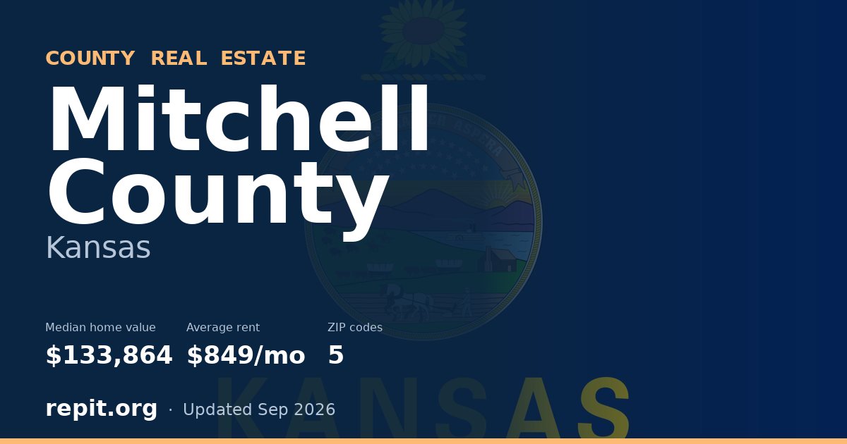 Mitchell County, KS real estate — median home value $133,864, average rent $849/mo