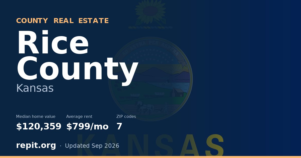 Rice County, KS real estate — median home value $120,359, average rent $799/mo