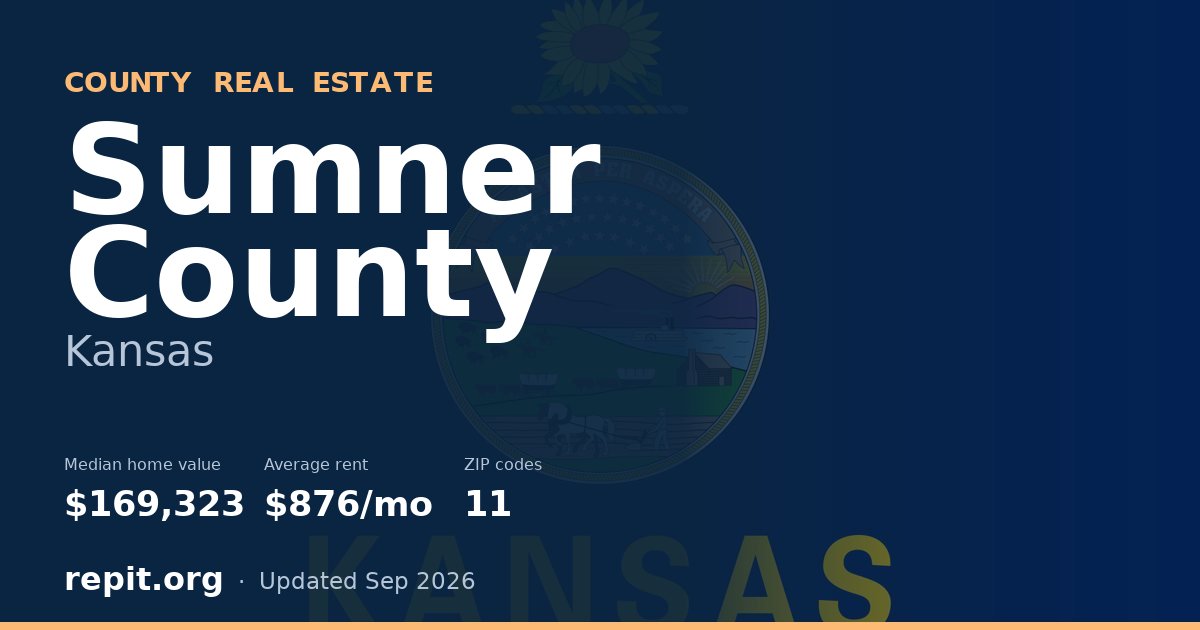 Sumner County, KS real estate — median home value $169,323, average rent $876/mo