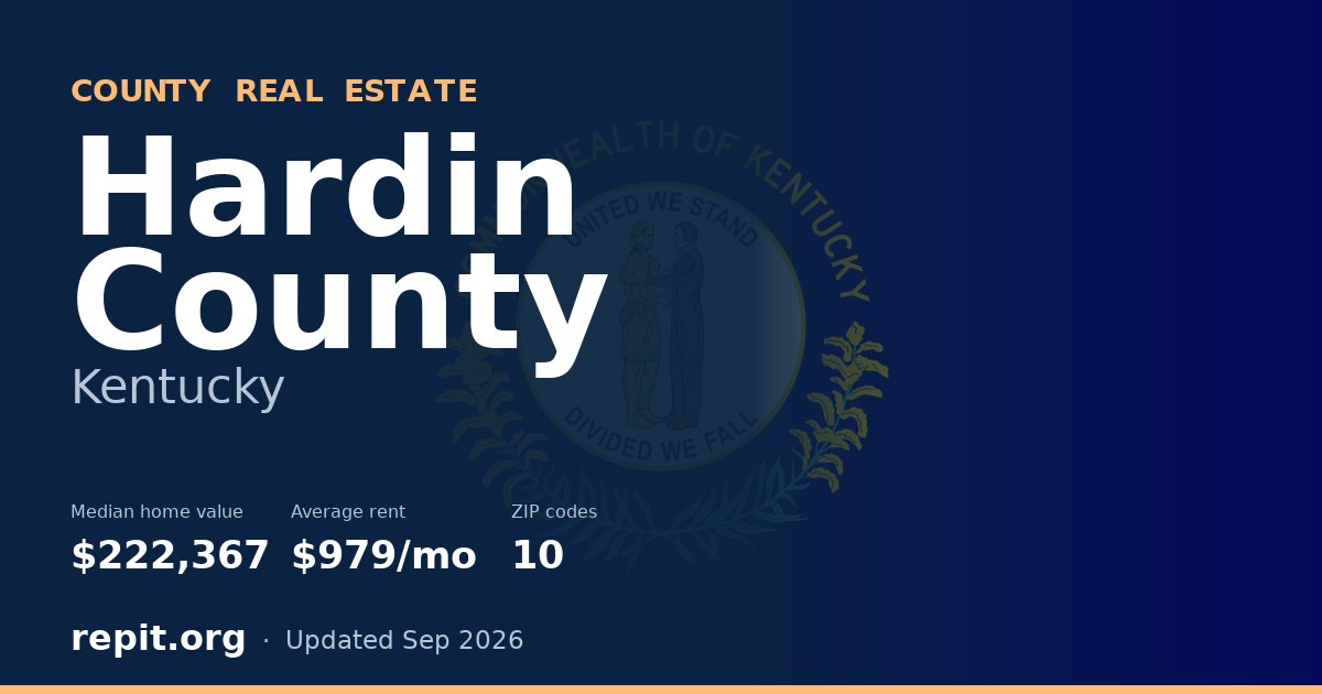 Hardin County, KY real estate — median home value $222,367, average rent $979/mo