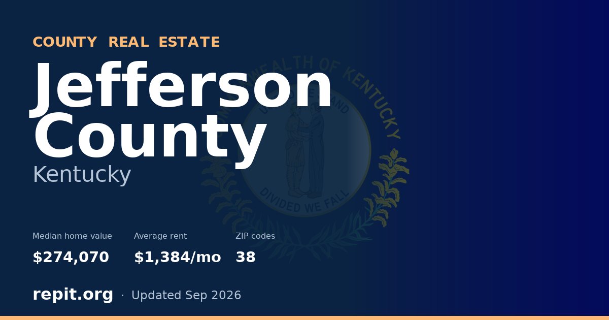 Jefferson County, KY real estate — median home value $274,070, average rent $1,384/mo