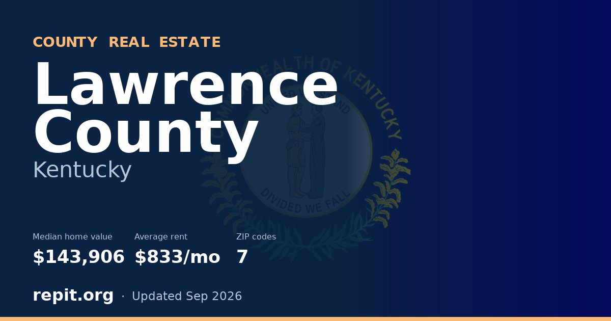 Lawrence County, KY real estate — median home value $143,906, average rent $833/mo