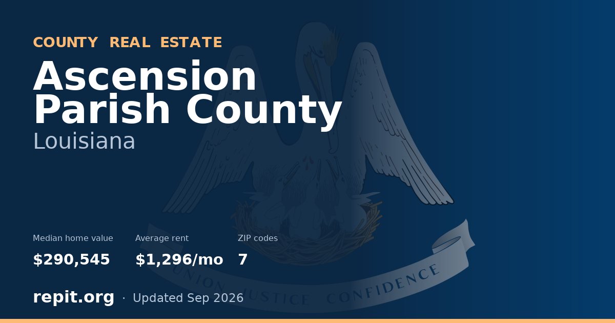 Ascension Parish County, LA real estate — median home value $290,545, average rent $1,296/mo