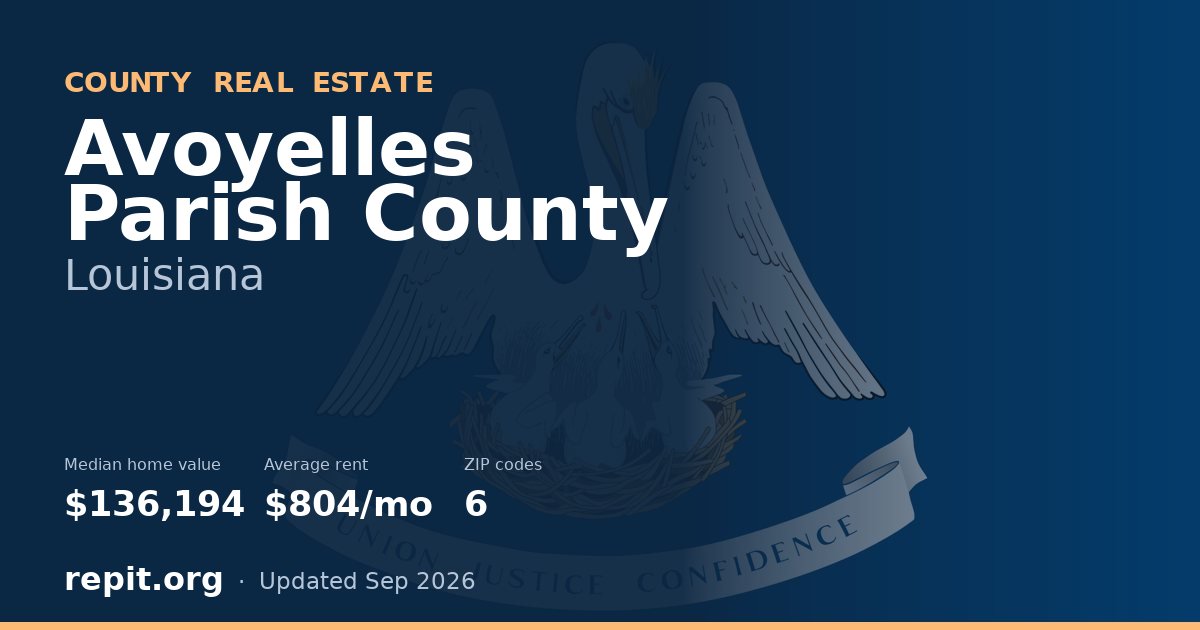 Avoyelles Parish County, LA real estate — median home value $136,194, average rent $804/mo